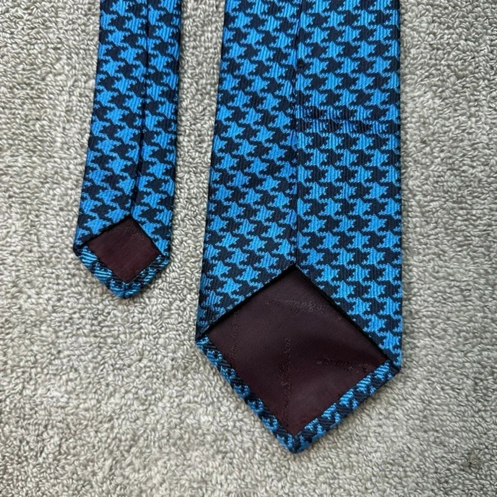 Harvie & Hudson London Silk Tie Blue Houndstooth Jermyn Street Made in England